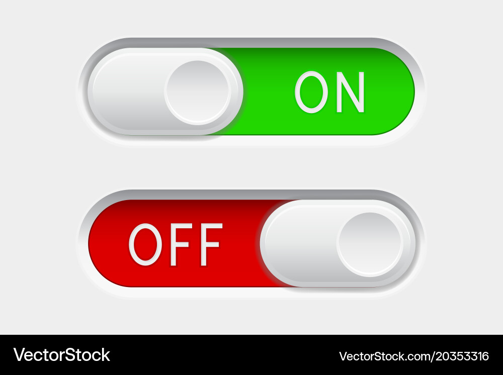 On and off slider buttons red green switch Vector Image
