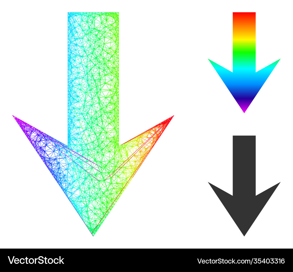Rainbow net gradient arrow down icon Vector Image