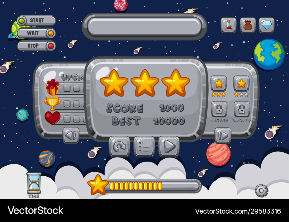 Screen template for computer game with space Screen template for computer game with space Vector Image