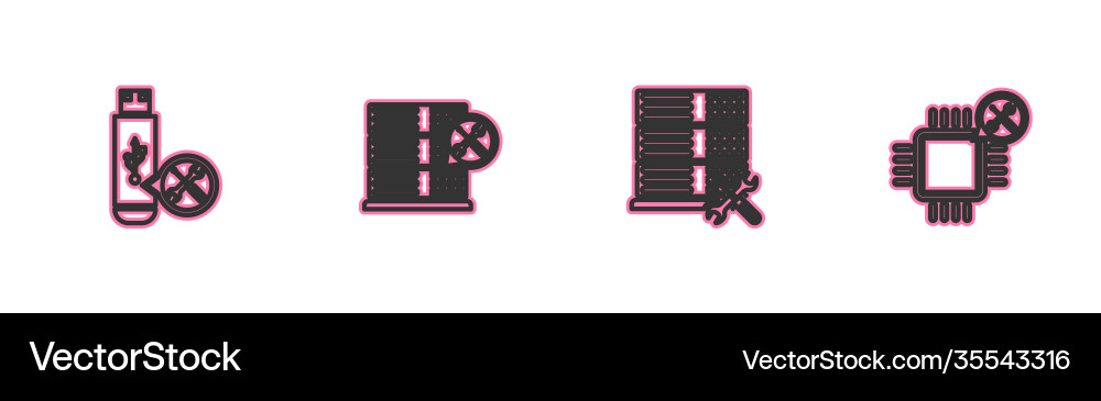 Set line usb flash drive service database server Set line usb flash drive service database server vector image