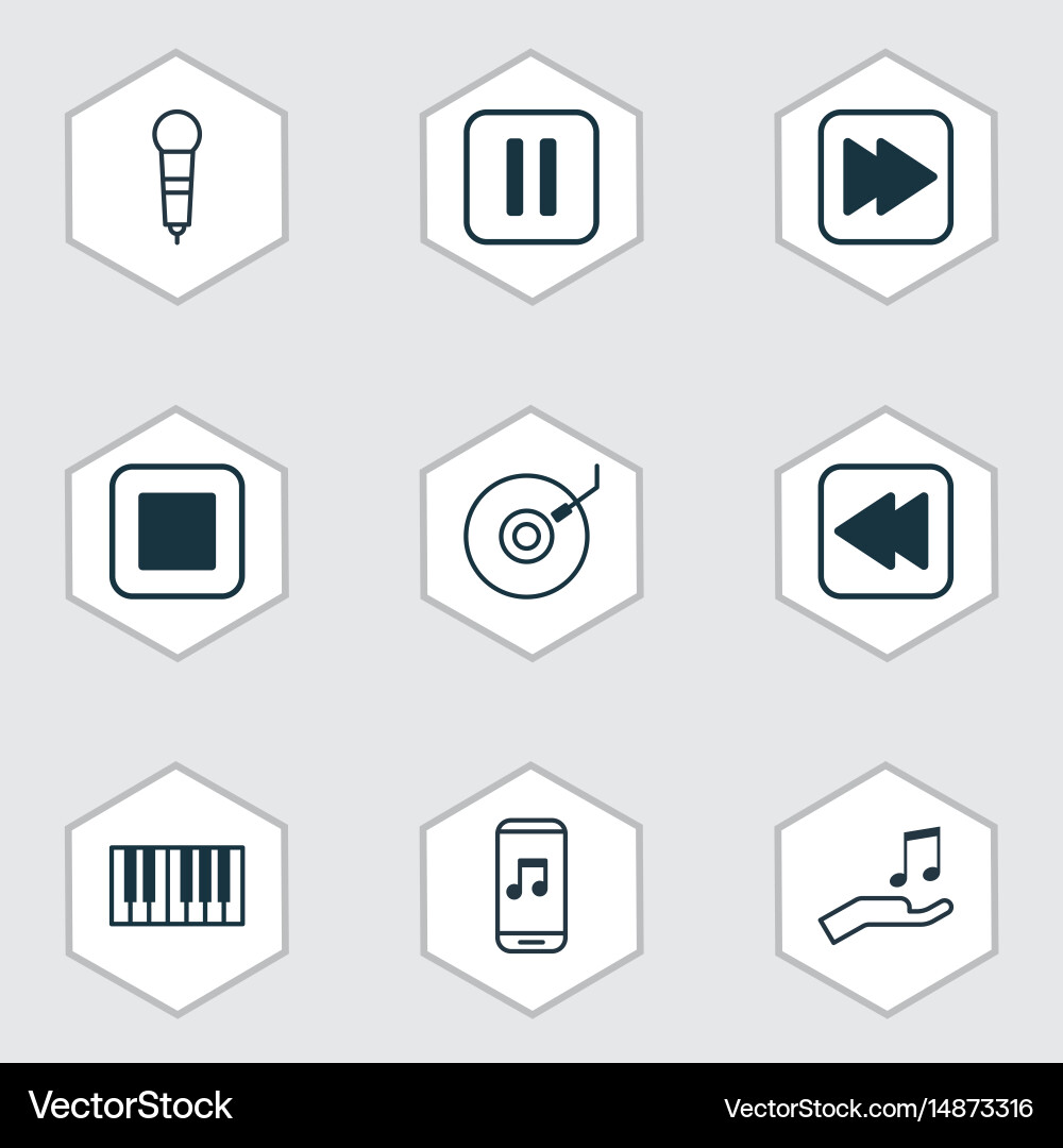 Set of 9 audio icons includes stop button vector image