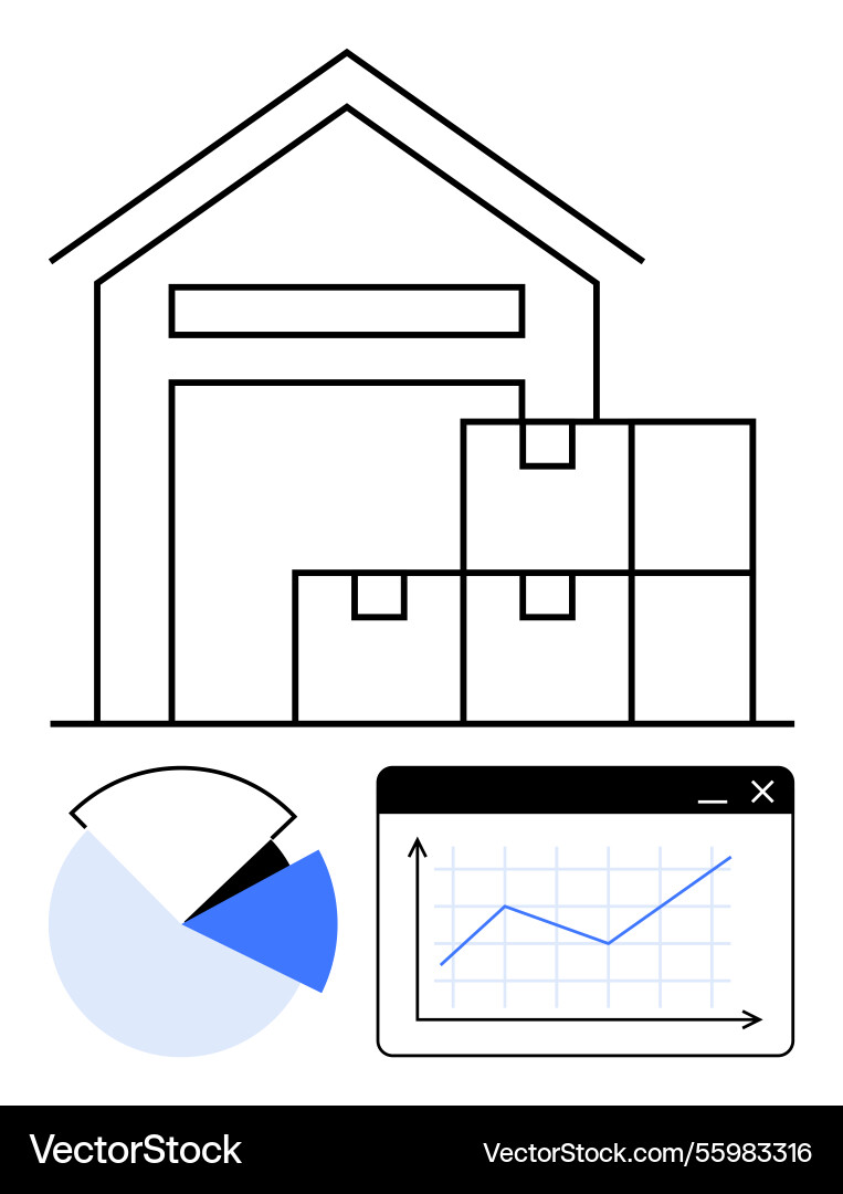 Warehouse with stacked boxes and data analytics Warehouse with stacked boxes and data analytics vector image