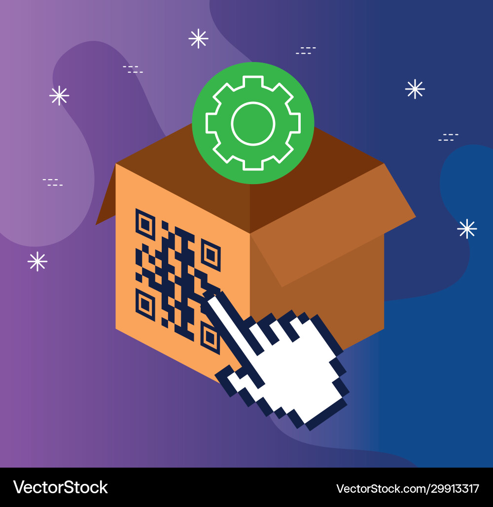Code qr in box with icons vector image