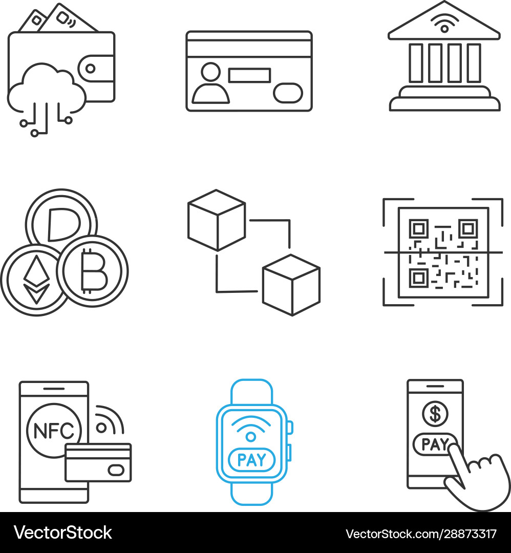 E-payment linear icons set E-payment linear icons set Vector Image