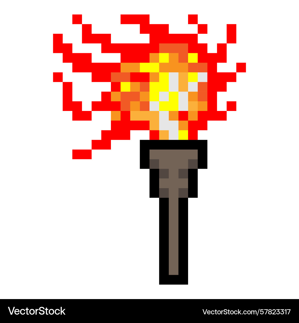 Flaming torch in pixel art Vector Image