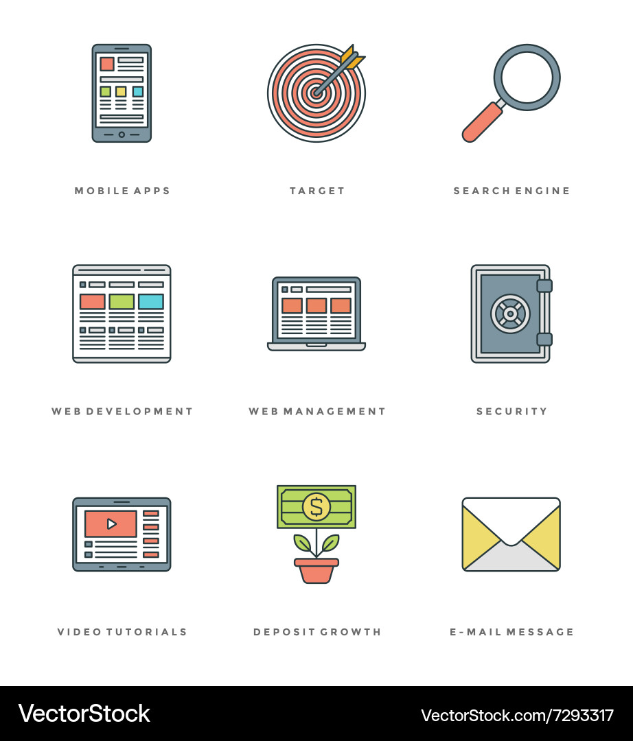 Flat line simple icons set thin linear stroke vector image