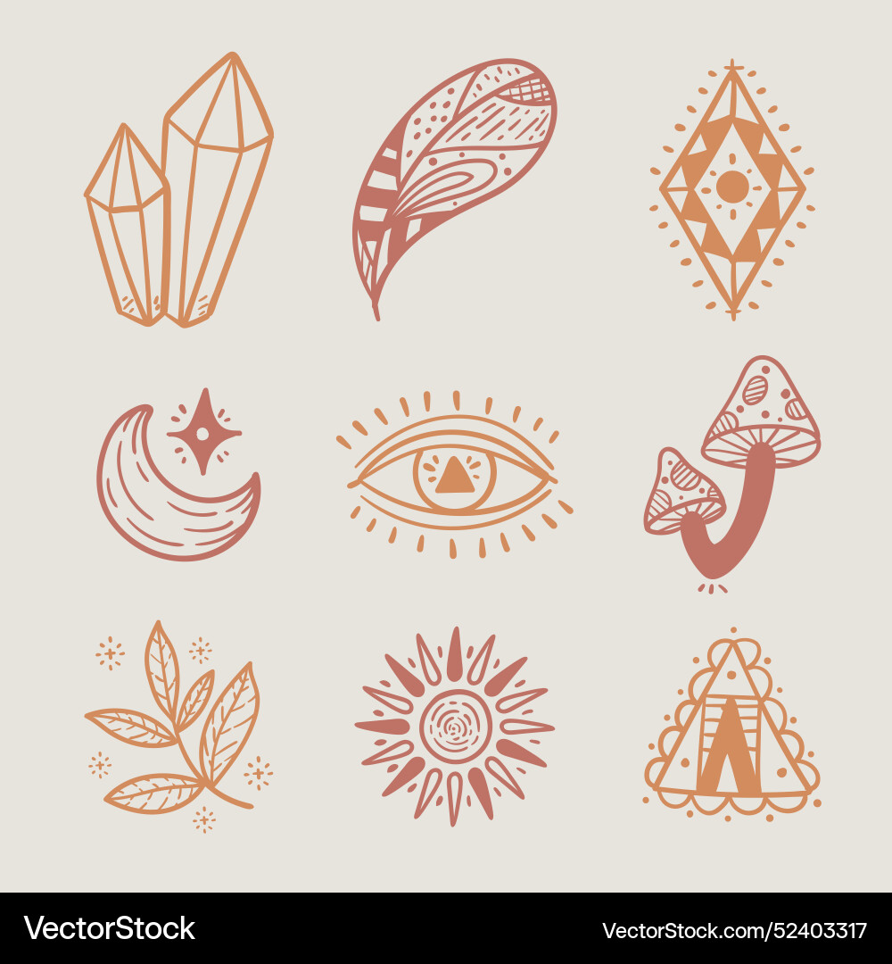 Hand drawn boho elements collection Royalty Free Vector