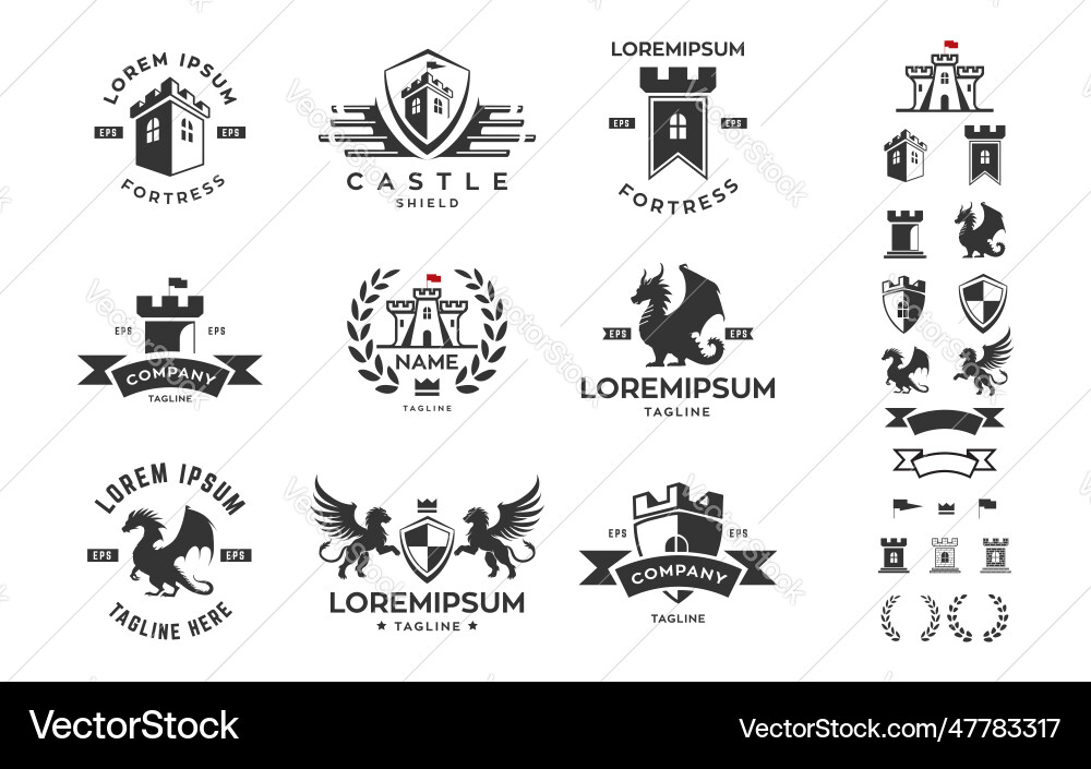 Mittelalter Schloss Logo Elemente Symbole Emblem Mittelalter Schloss Logo Elemente Symbole Emblem vektorbild