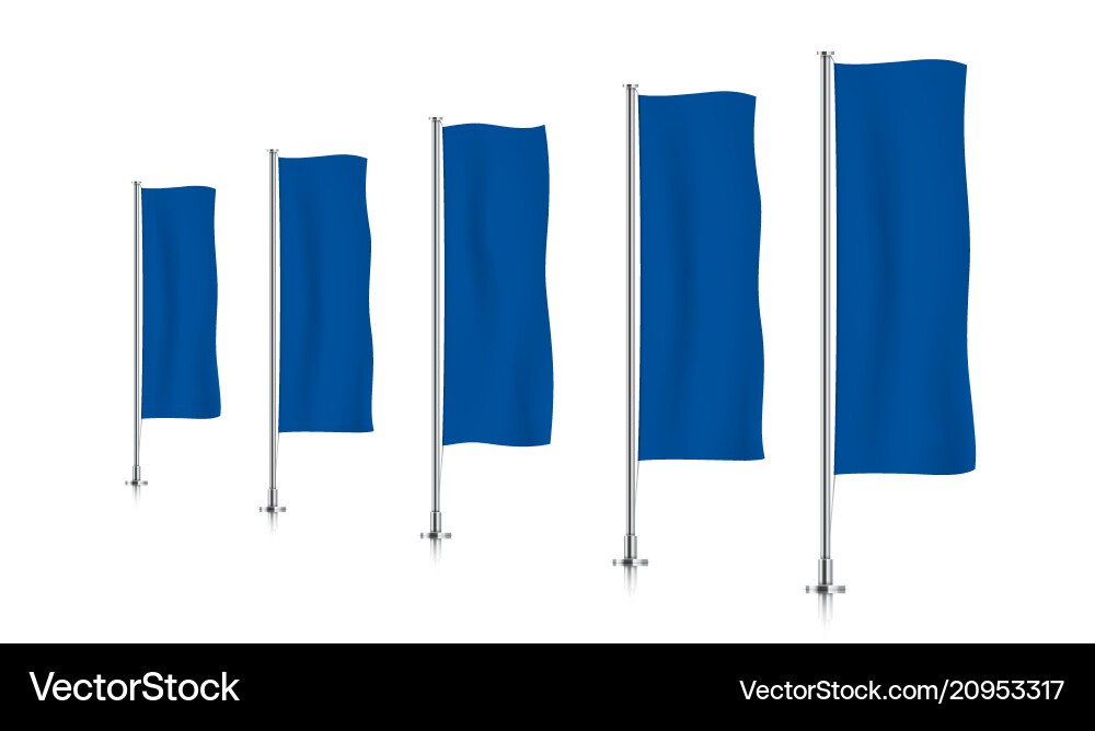Row of blue vertical banner flags Vector Image