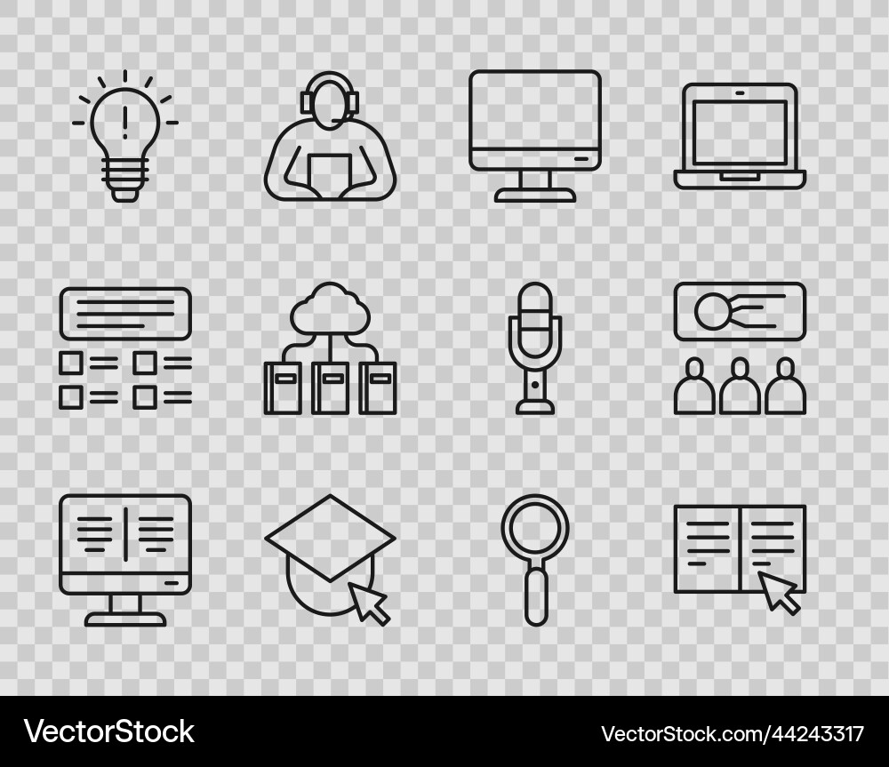 Set line online book on monitor computer screen Set line online book on monitor computer screen vector image