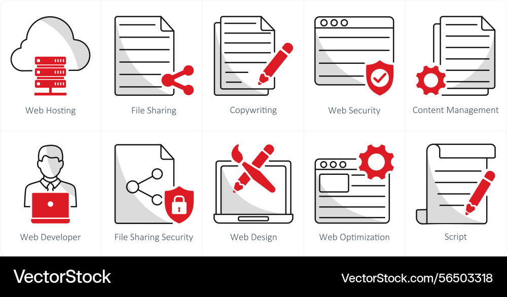 A set of 10 web design icons as hosting file vector image