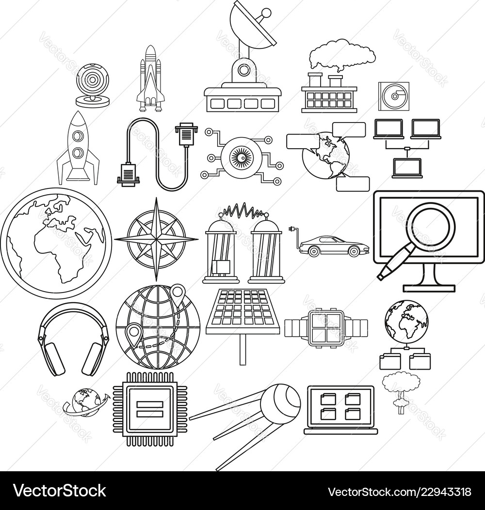 Advanced world icons set outline style Advanced world icons set outline style vector image