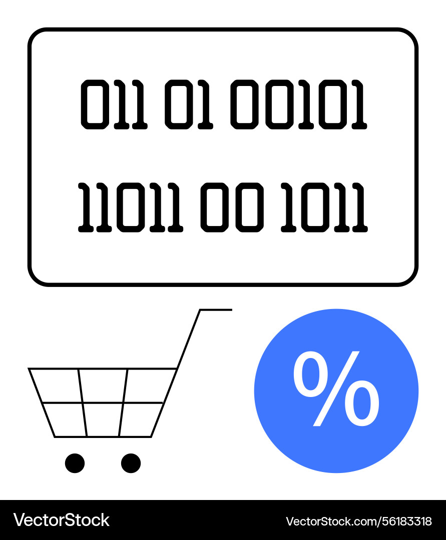 Binary code with shopping cart and percentage Vector Image