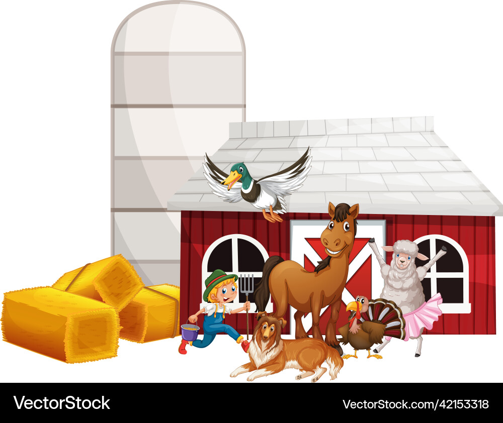 Farming theme with many animals Royalty Free Vector Image
