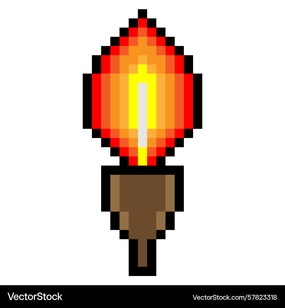Flaming torch in pixel art Flaming torch in pixel art Vector Image