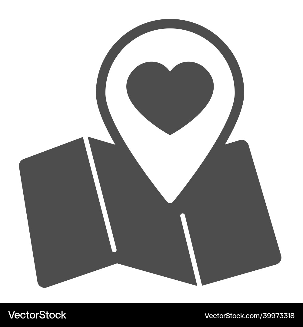 Map and location pin pointer with heart solid icon Vector Image