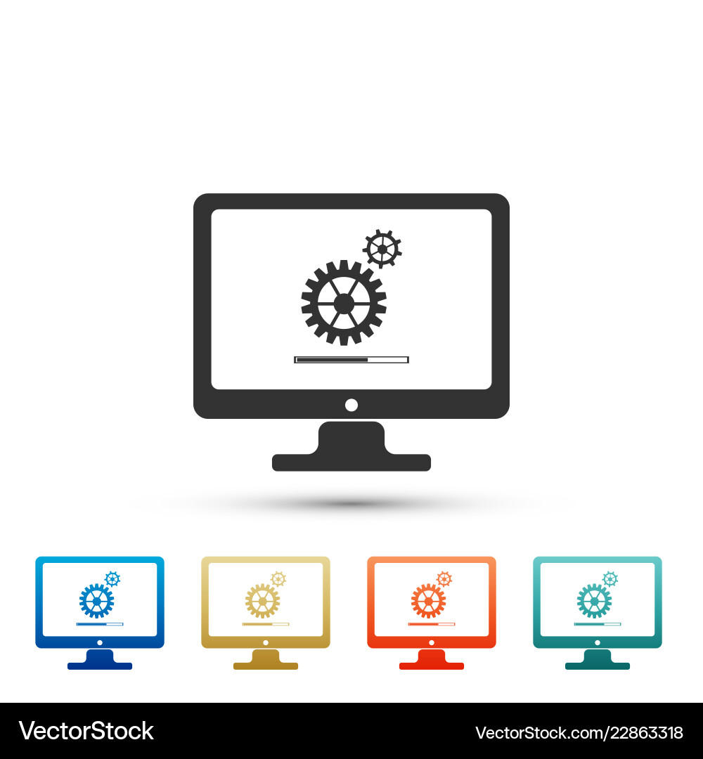 Monitor update process with gearbox loading bar Monitor update process with gearbox loading bar vector image