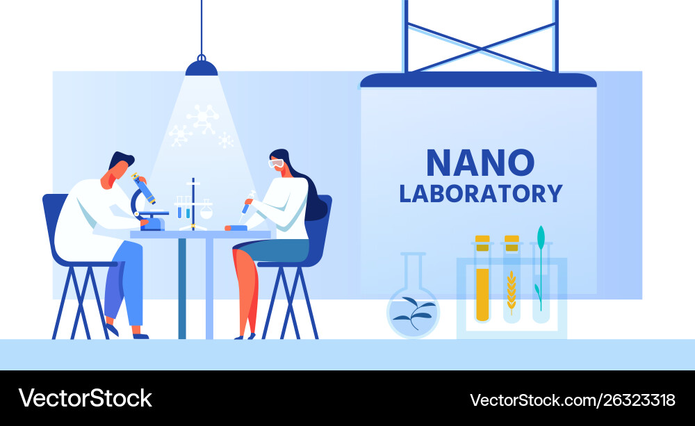 Nano laboratory banner with scientists characters Vector Image