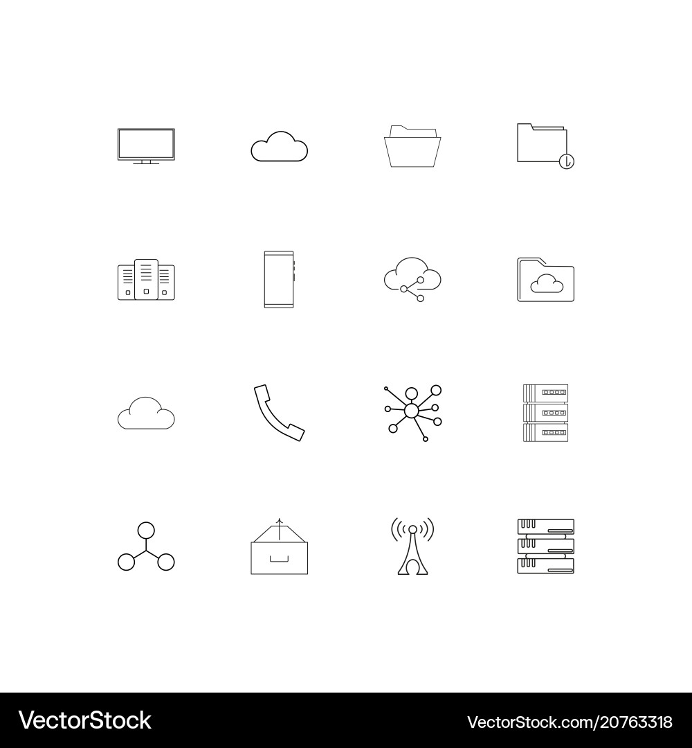 Network and database linear thin icons set vector image
