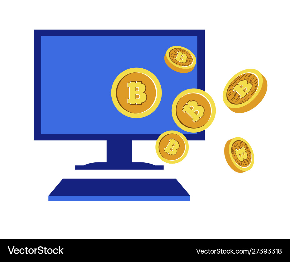 Online mining bitcoin network computer monitor Online mining bitcoin network computer monitor vector image