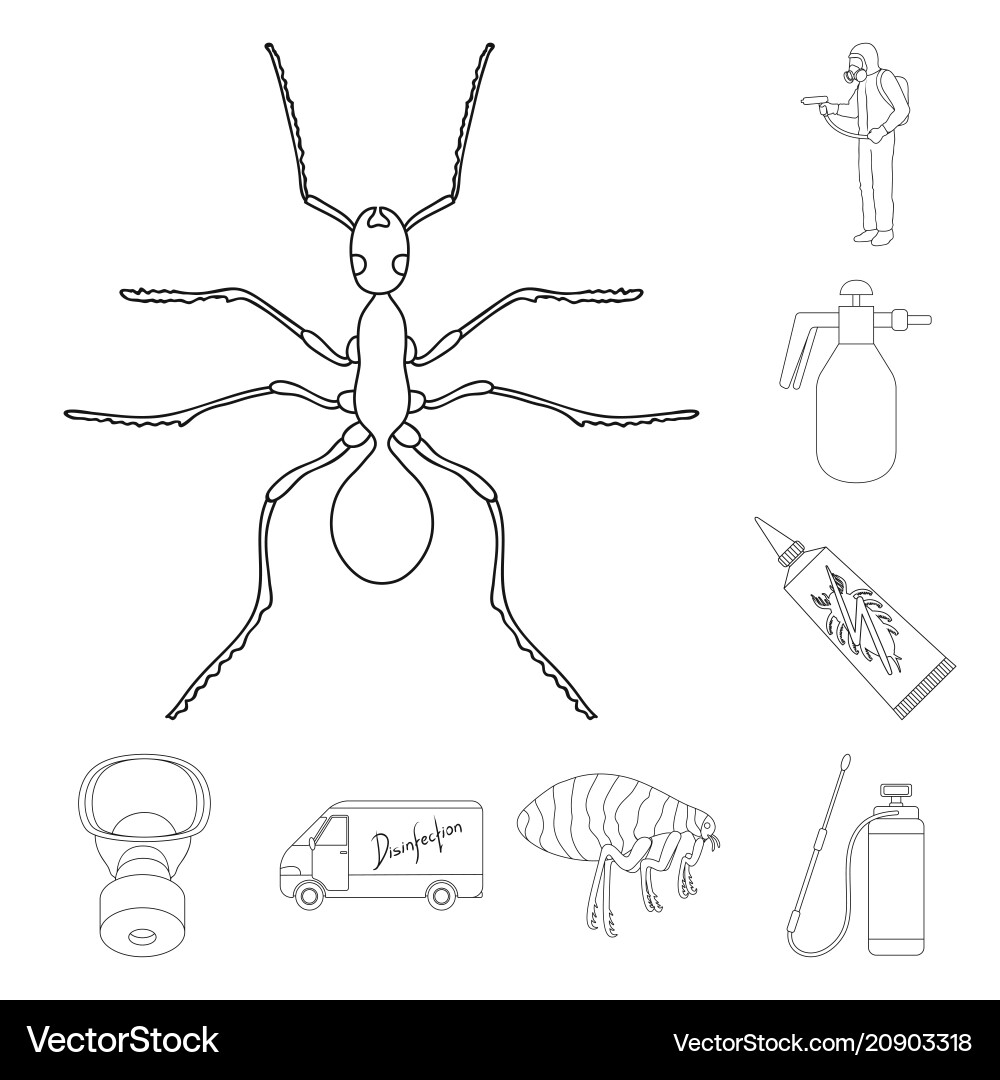 Pest poison personnel and equipment outline Pest poison personnel and equipment outline vector image