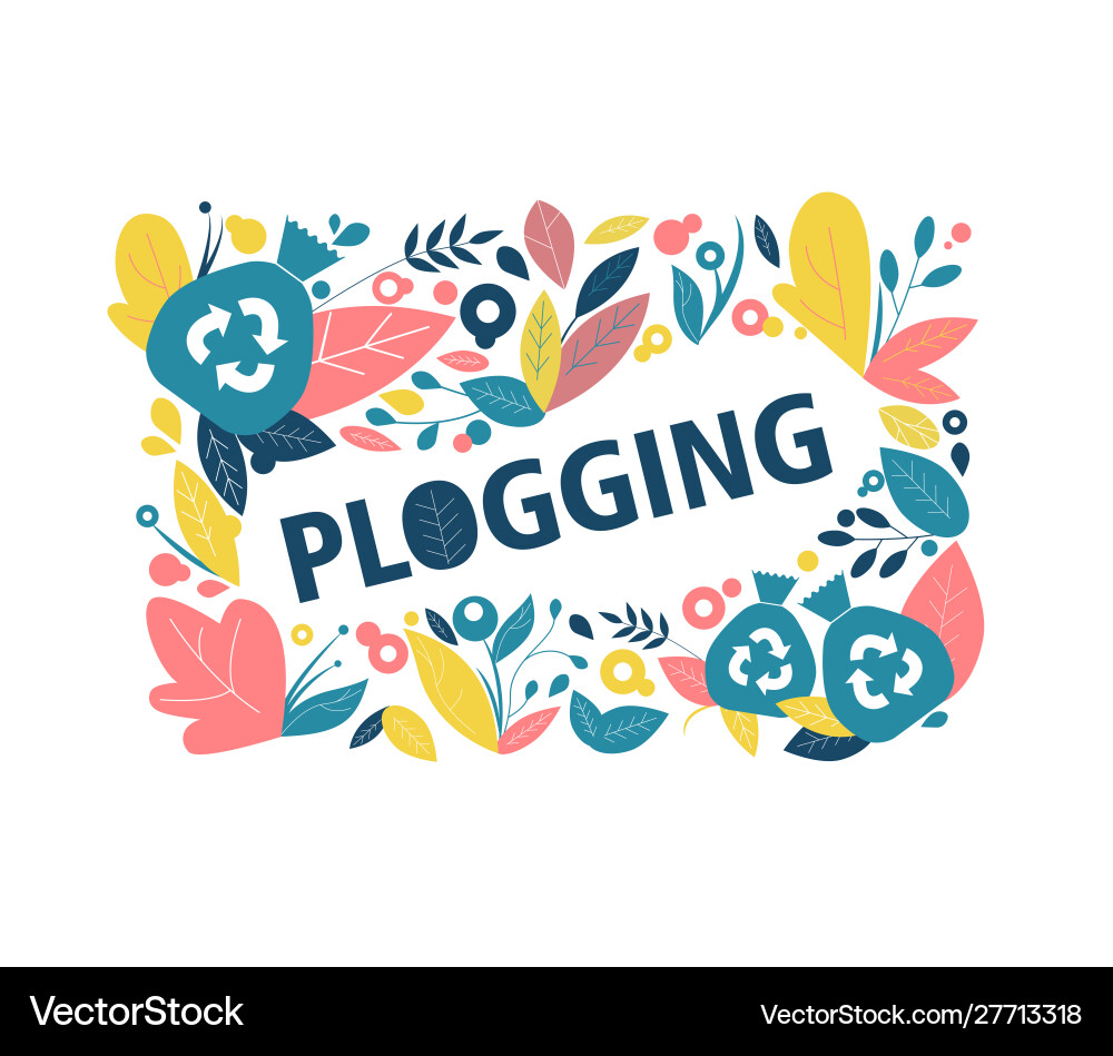 Plogging symbol running and collecting garbage Plogging symbol running and collecting garbage Vector Image