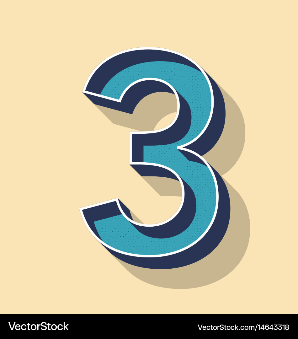 Retro Number 3 Font Style Vector Image