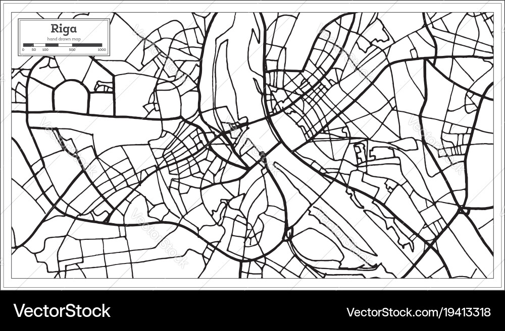 Riga latvia map in black and white color Vector Image