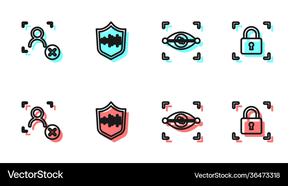 Set line eye scan rejection face recognition Set line eye scan rejection face recognition vector image