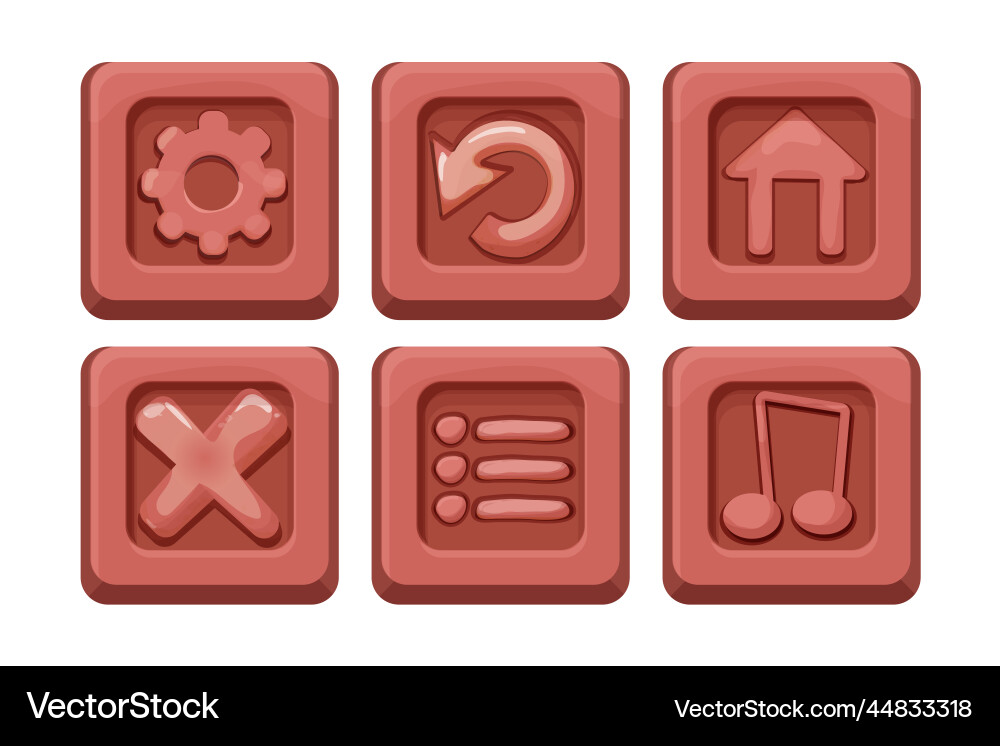 Set menu ui buttons on stone block in comic Set menu ui buttons on stone block in comic vector image