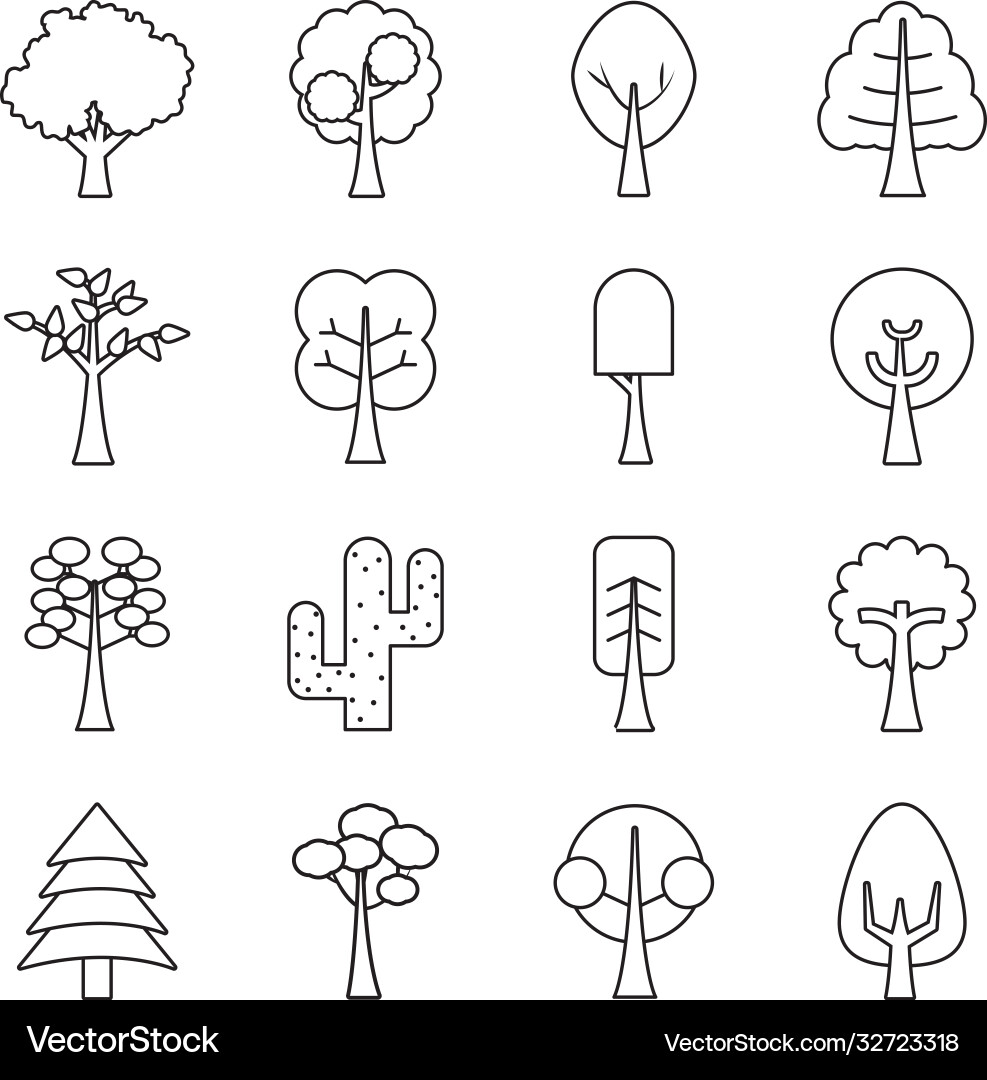 Trees line style icon set design Vector Image