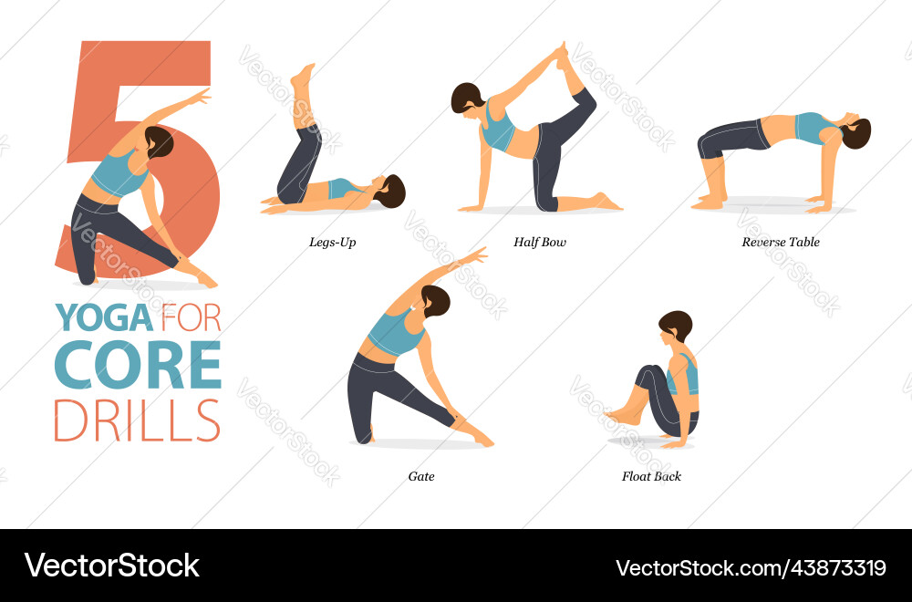 5 Core Yoga Poses for Fitness Vector Image