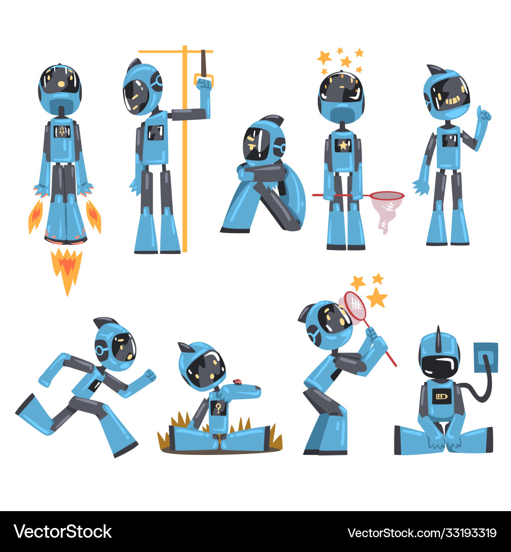 Friendly robots set funny robotics personal Friendly robots set funny robotics personal vector image