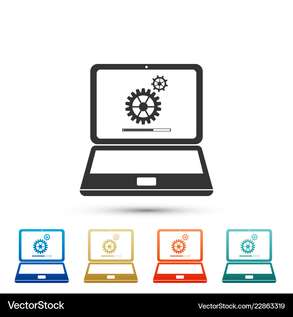Laptop update process with gearbox and loading bar Laptop update process with gearbox and loading bar vector image