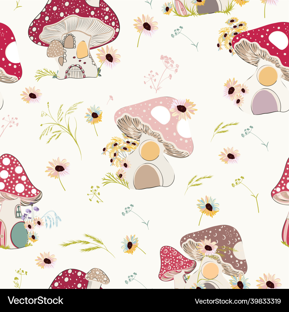 Rustic Floral Mushroom Pattern Vector Image
