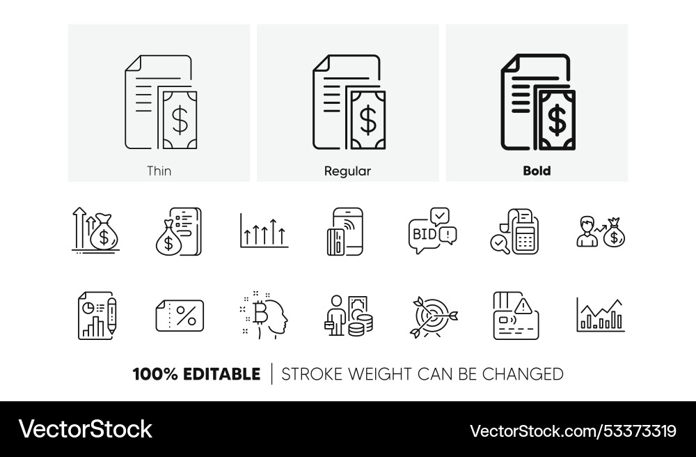 Salary report document and bitcoin think line Vector Image