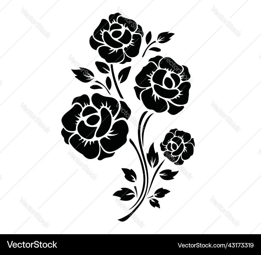 Schwarze Silhouette Blumen mit Zweig Blätter Pflanze Schwarze Silhouette Blumen mit Zweig Blätter Pflanze vektorbild