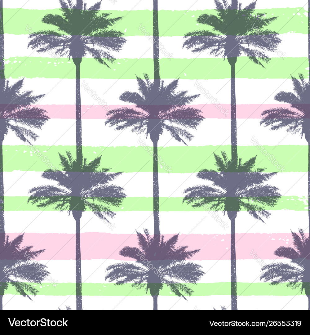 Seamless pattern with palms and strips Vector Image