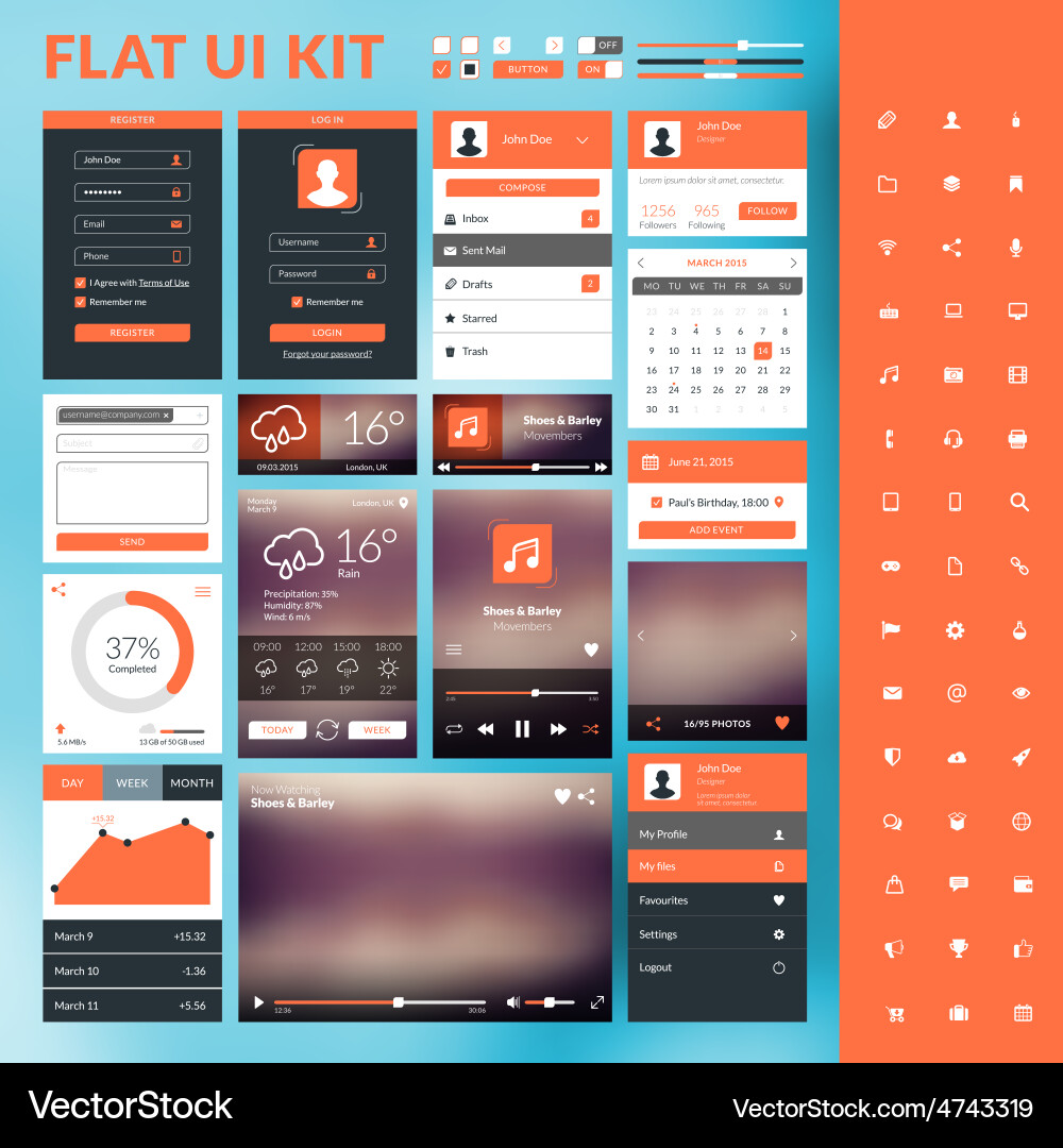 Set of flat design ui elements for website vector image