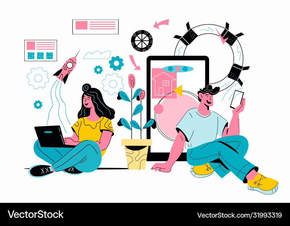 Sharing data and mobile technology concept Vector Image