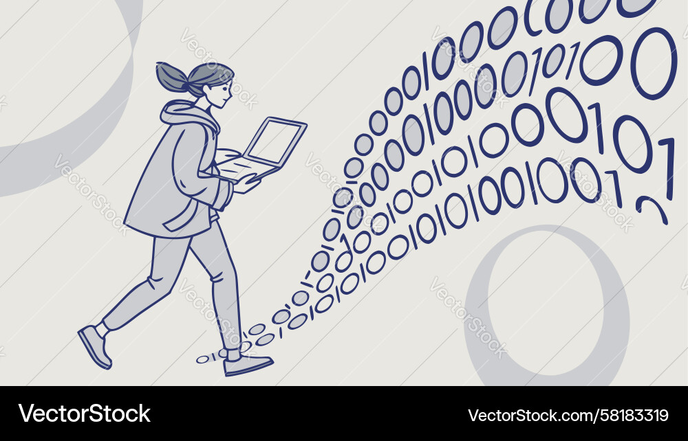 Student Generating Digital Data Vector Image