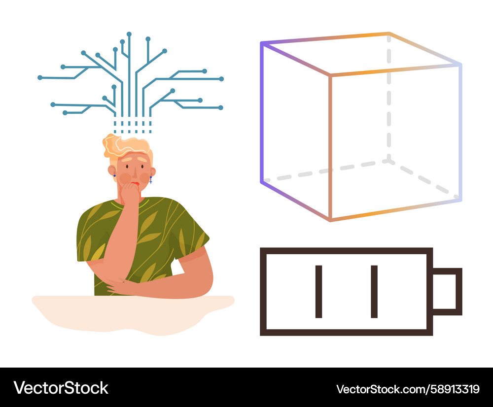 Thinking person with circuit brain 3d cube Thinking person with circuit brain 3d cube Vector Image