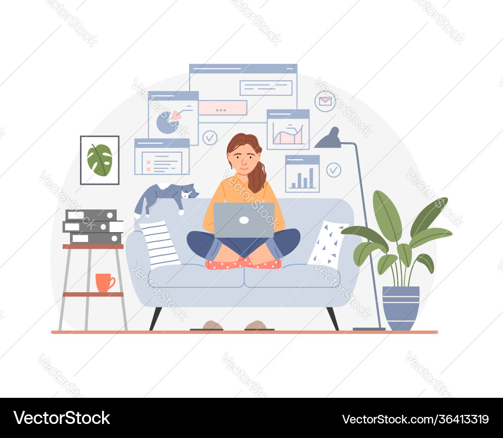 Working at home office woman freelancer workplace Working at home office woman freelancer workplace vector image