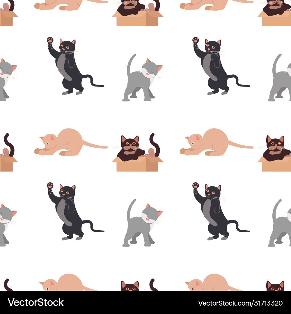 Cat characters seamless pattern vector image
