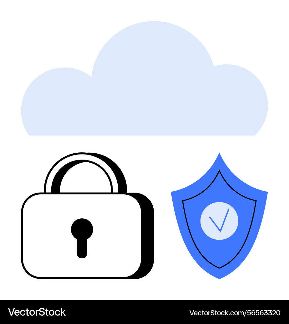 Cloud with lock and shield representing secure Cloud with lock and shield representing secure vector image