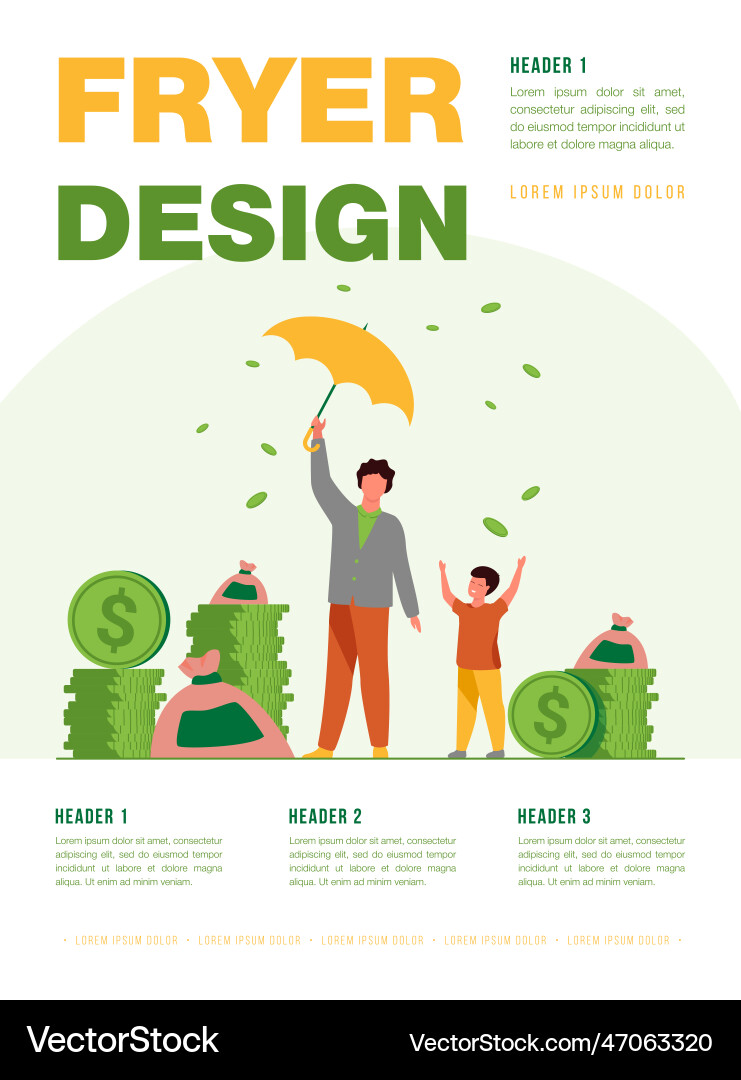 Happy man and boy standing under money rain Happy man and boy standing under money rain vector image