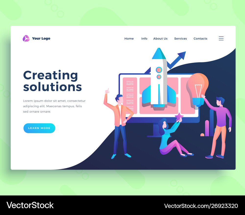 Landing page creating solution concept with office Landing page creating solution concept with office vector image