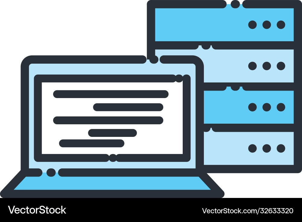 Laptop and web hosting line fill style icon vector image