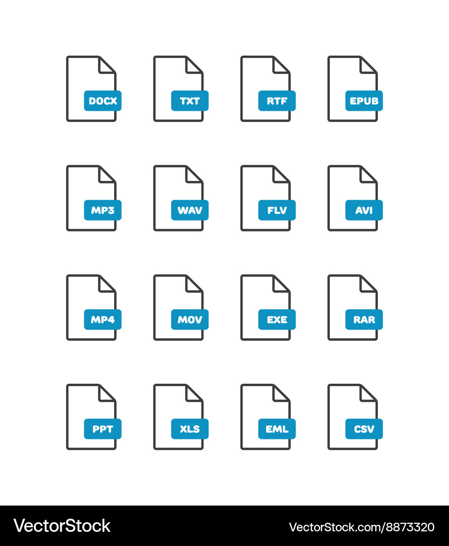 Linear file format icons set isolated vector image