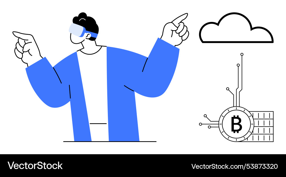 Man exploring blockchain technology and cloud Man exploring blockchain technology and cloud vector image